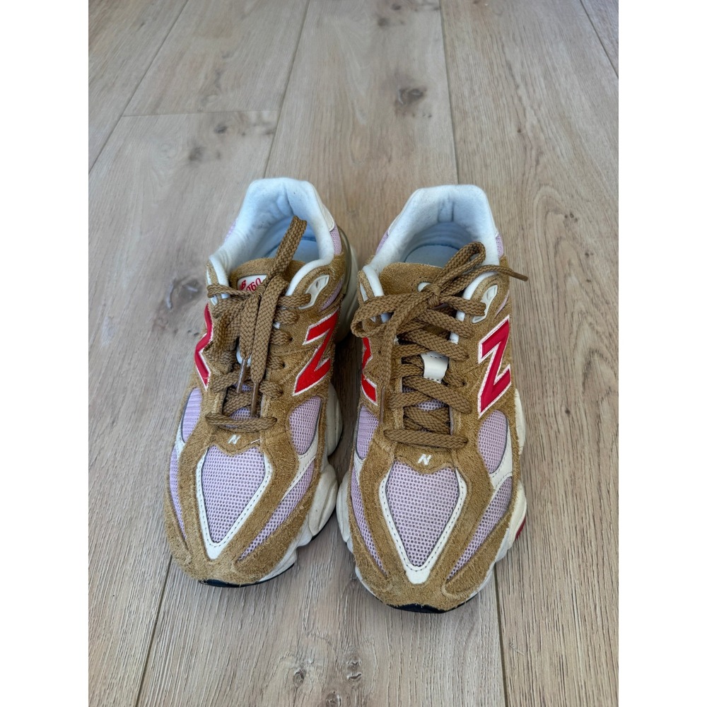 New Balance 9060 Tan Pink Red Suede Chunky Dad Sneakers Womens US 7.5 - Picture 12 of 12